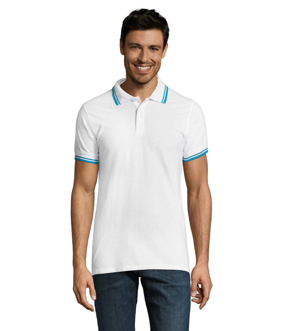 PASADENA heren polo 200 g Pasadena Men in white/aqua