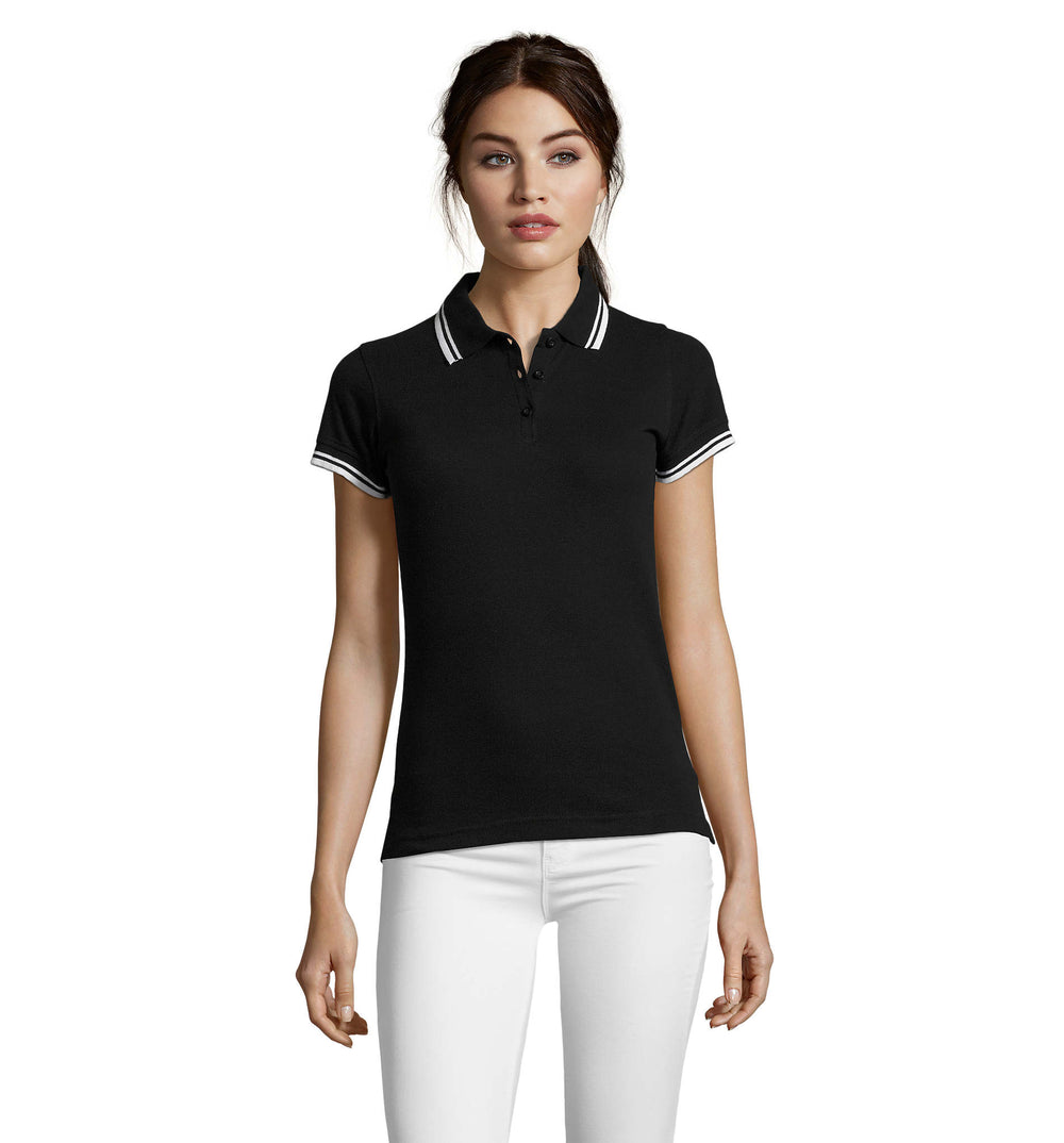PASADENA dames polo 200 g Pasadena Women in zwart/wit