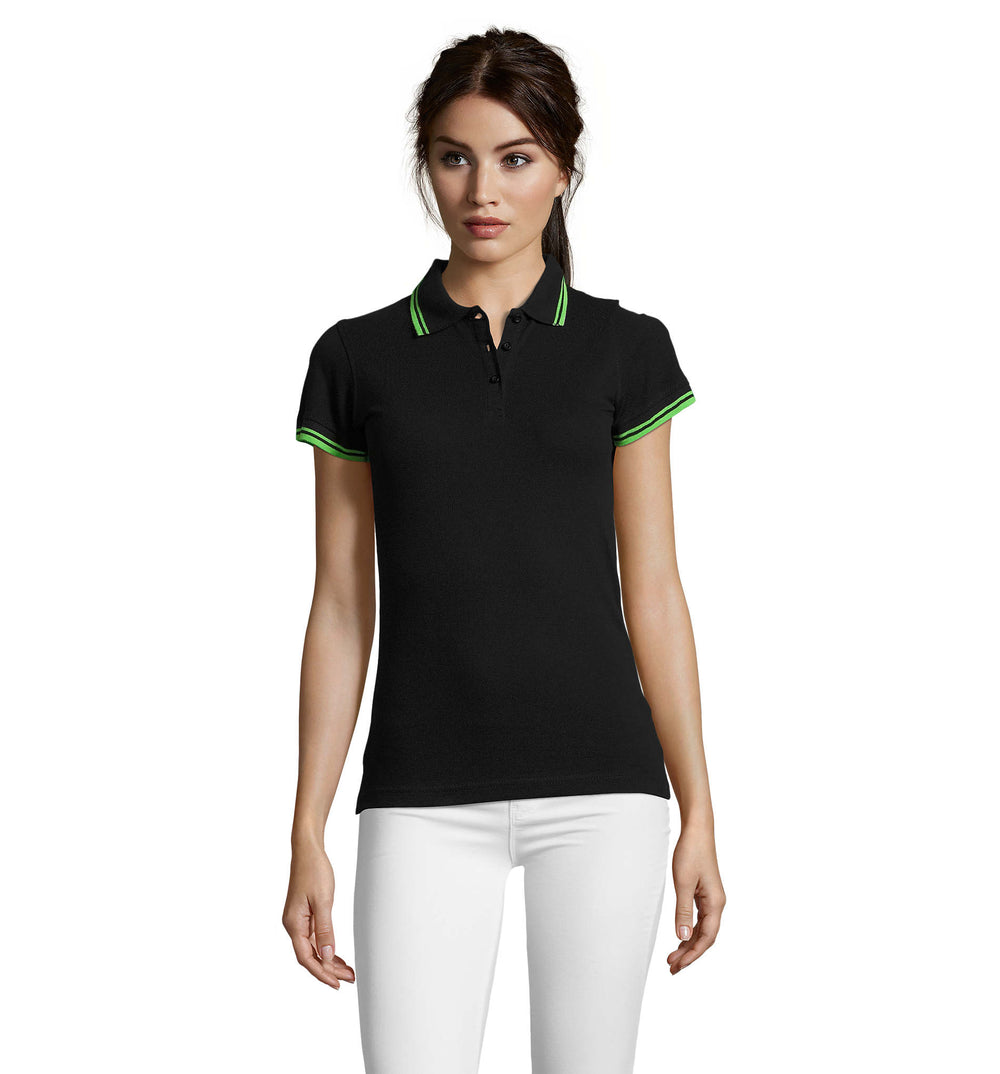 PASADENA dames polo 200 g Pasadena Women in zwart/limoen