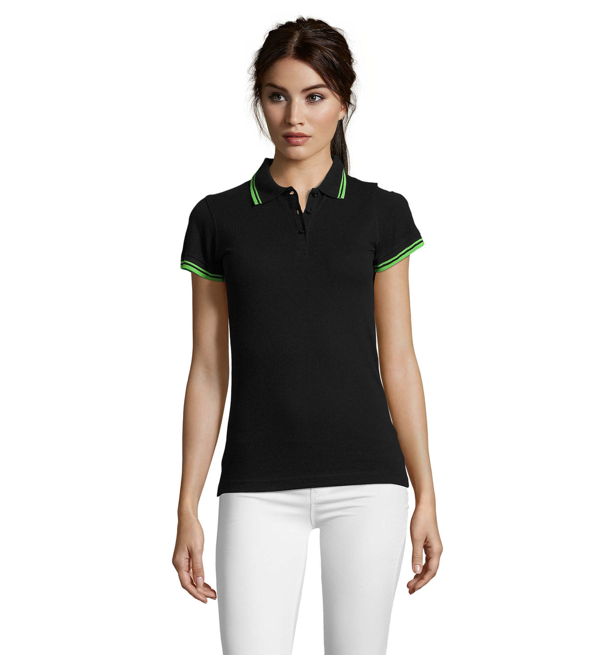PASADENA dames polo 200 g Pasadena Women in zwart/limoen