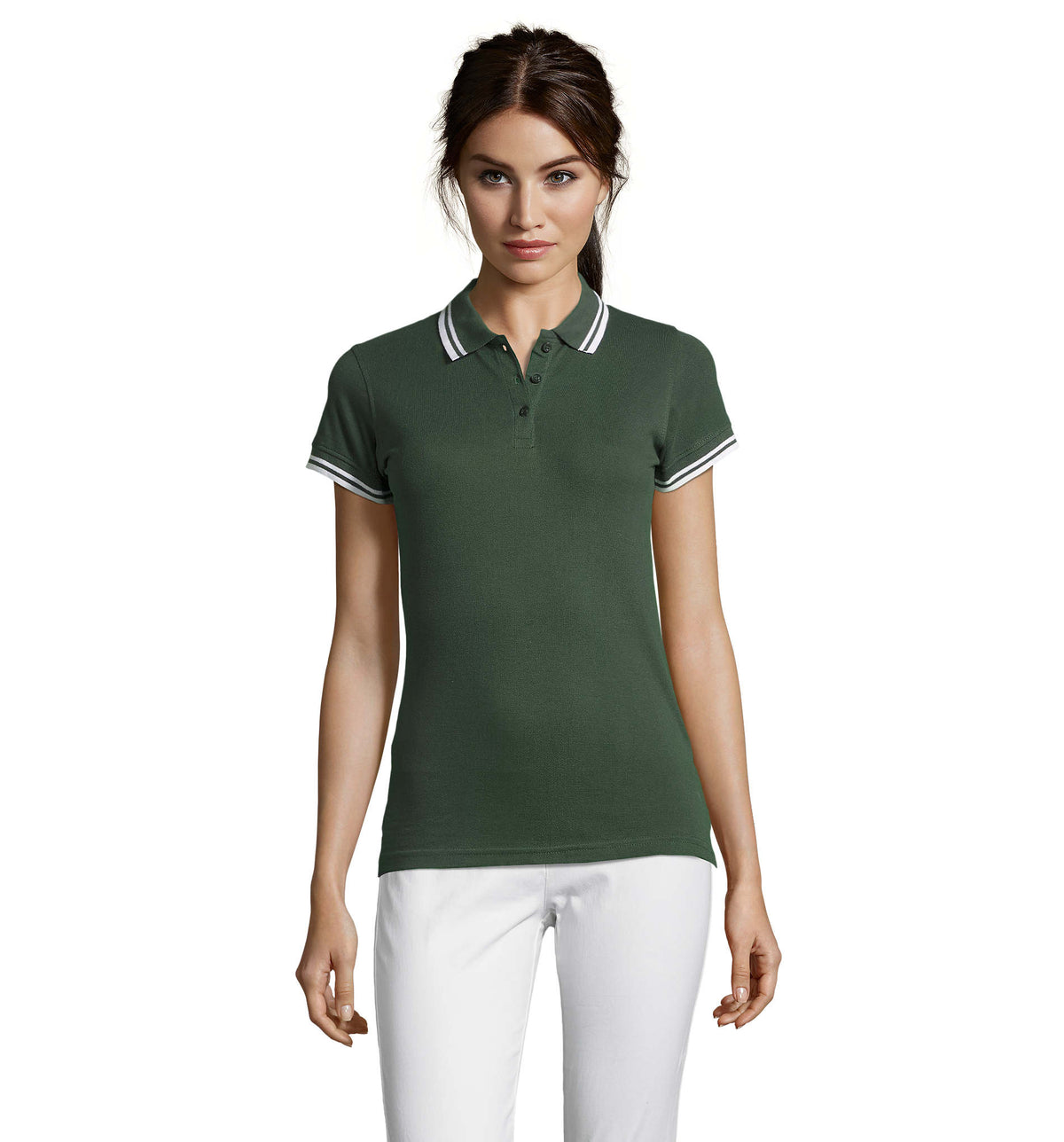 PASADENA dames polo 200 g Pasadena Women in forest green/white
