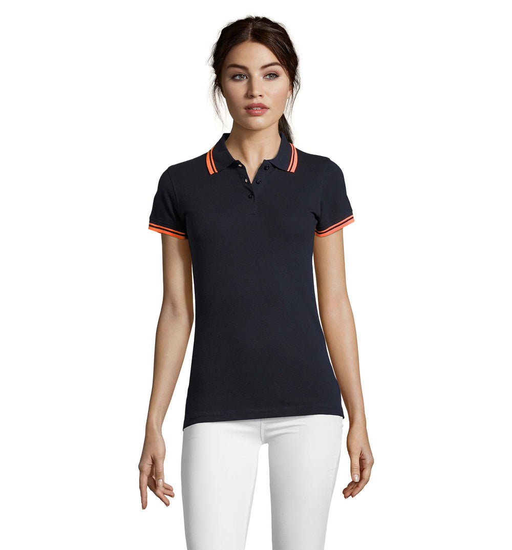 PASADENA dames polo 200 g Pasadena Women in frans marine/neon oranje