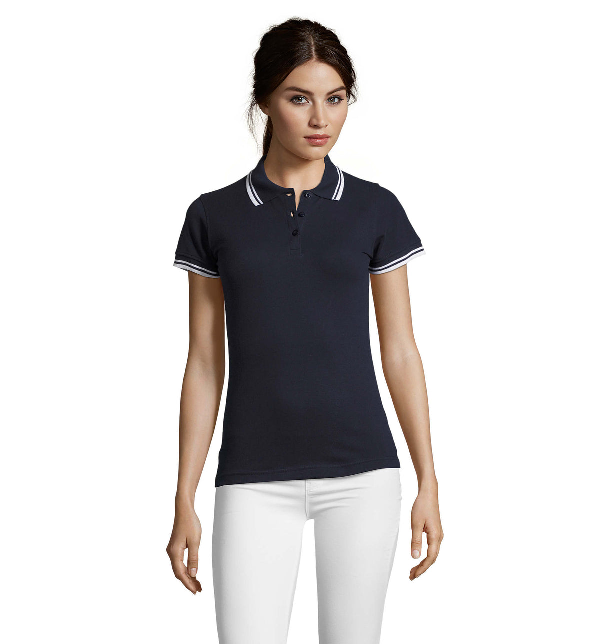 PASADENA dames polo 200 g Pasadena Women in franse marine/wit