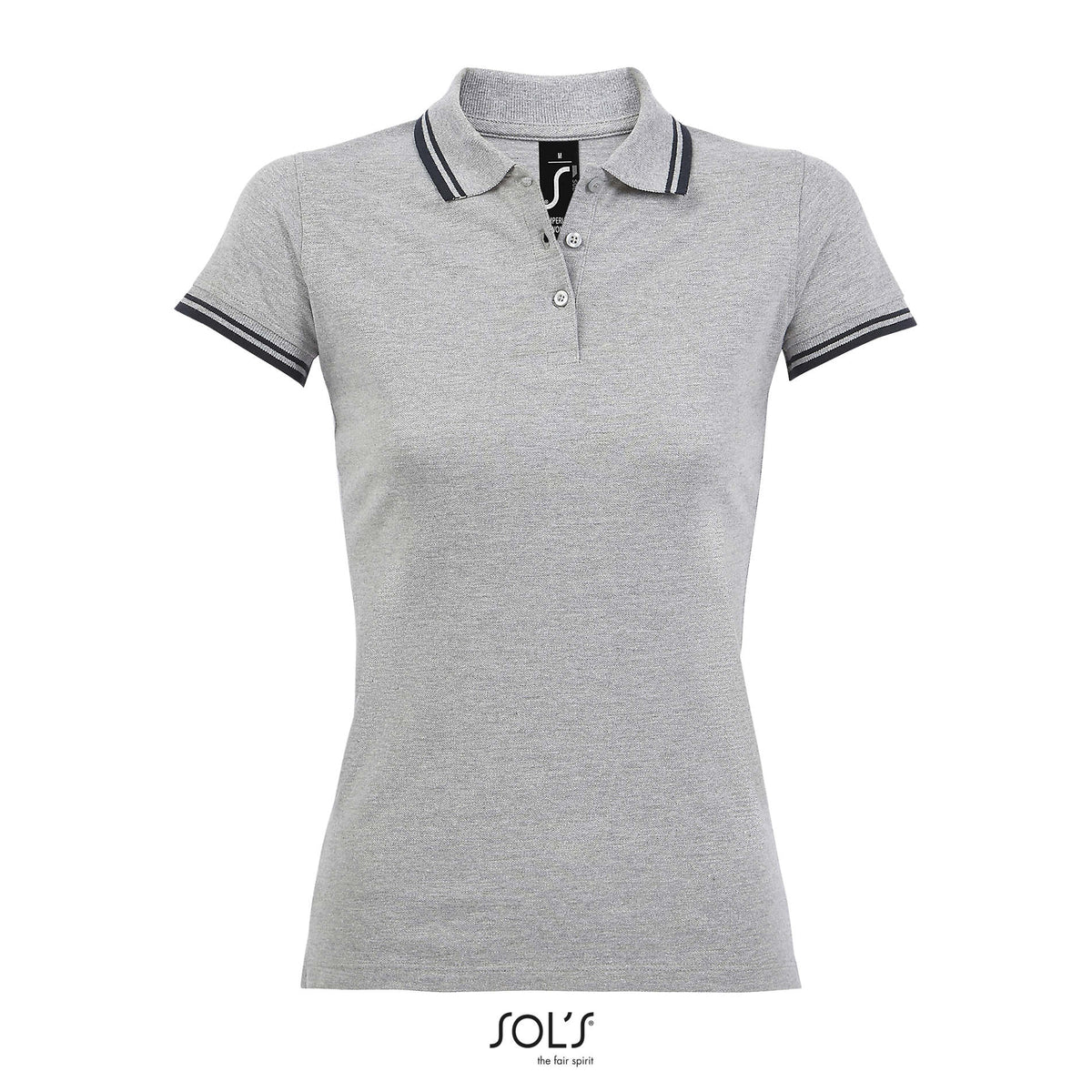 PASADENA dames polo 200 g Pasadena Women in grey melange/ french navy