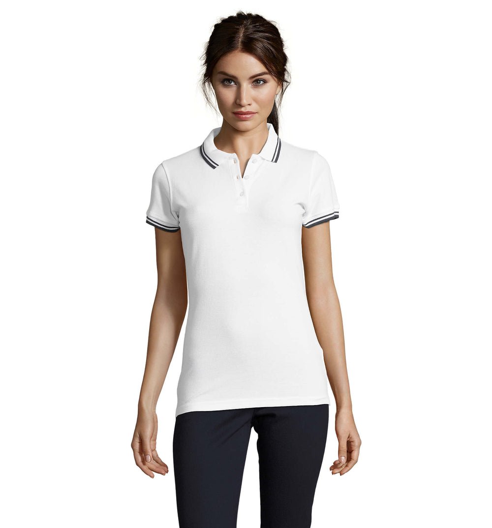 PASADENA dames polo 200 g Pasadena Women in wit/navy
