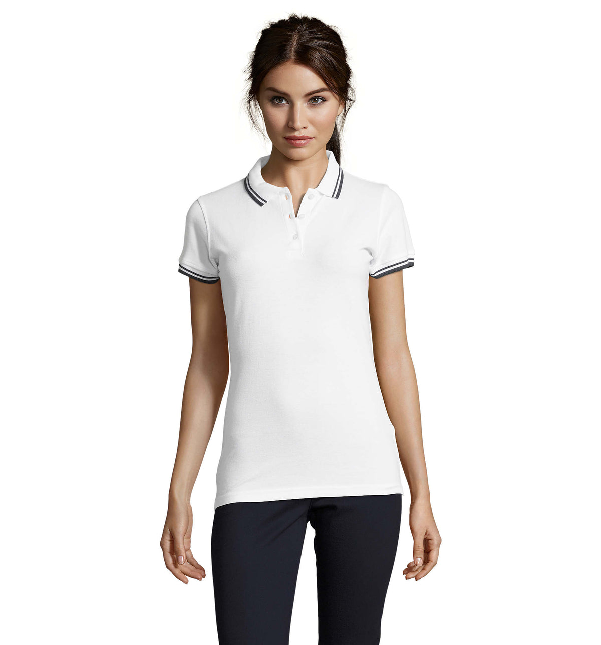 PASADENA dames polo 200 g Pasadena Women in wit/navy