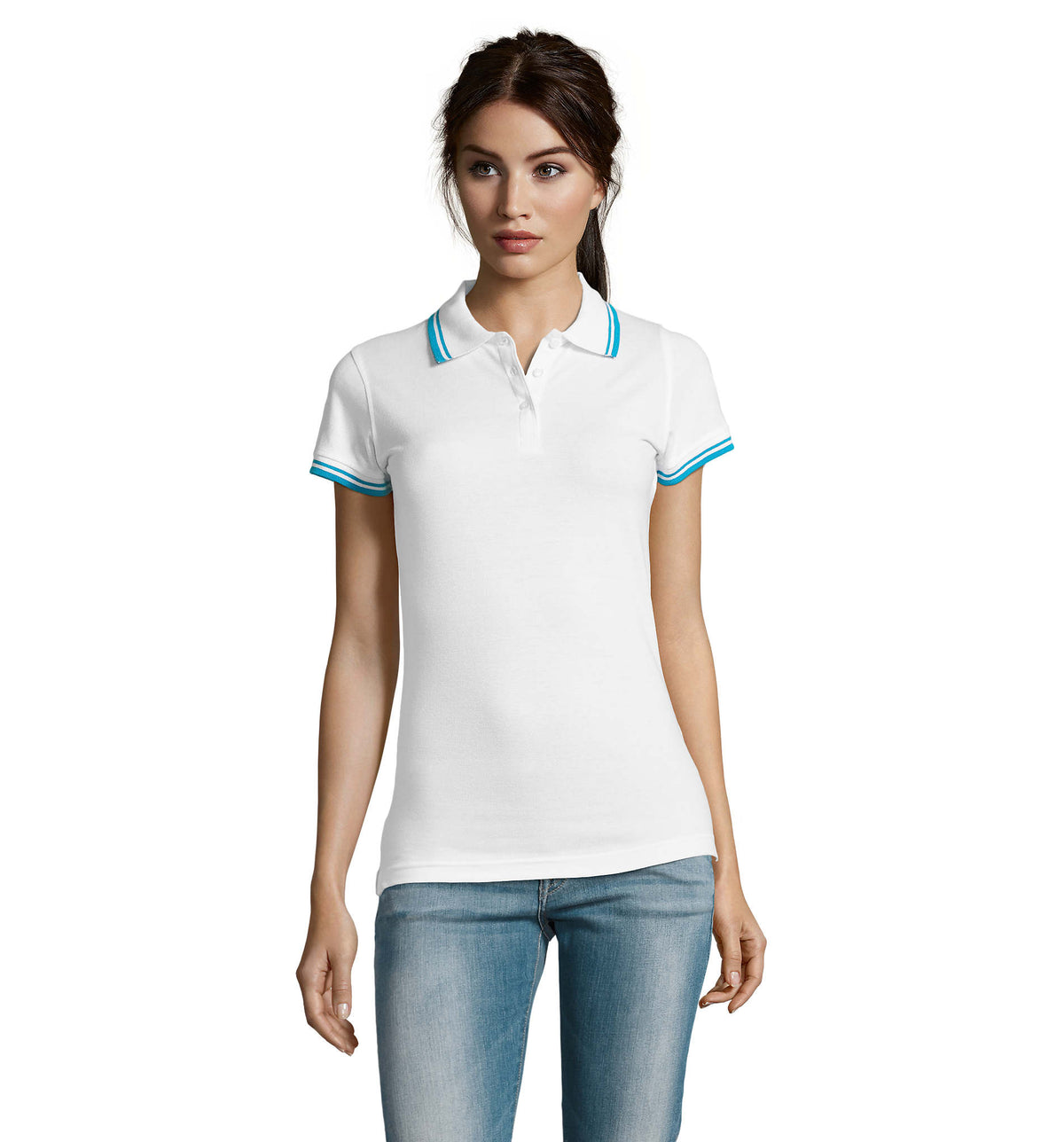 PASADENA dames polo 200 g Pasadena Women in white/aqua