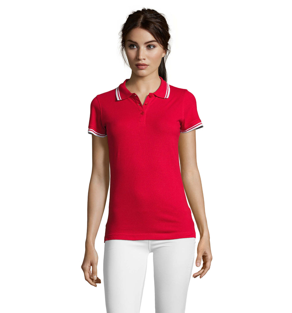 PASADENA dames polo 200 g Pasadena Women in rood/wit
