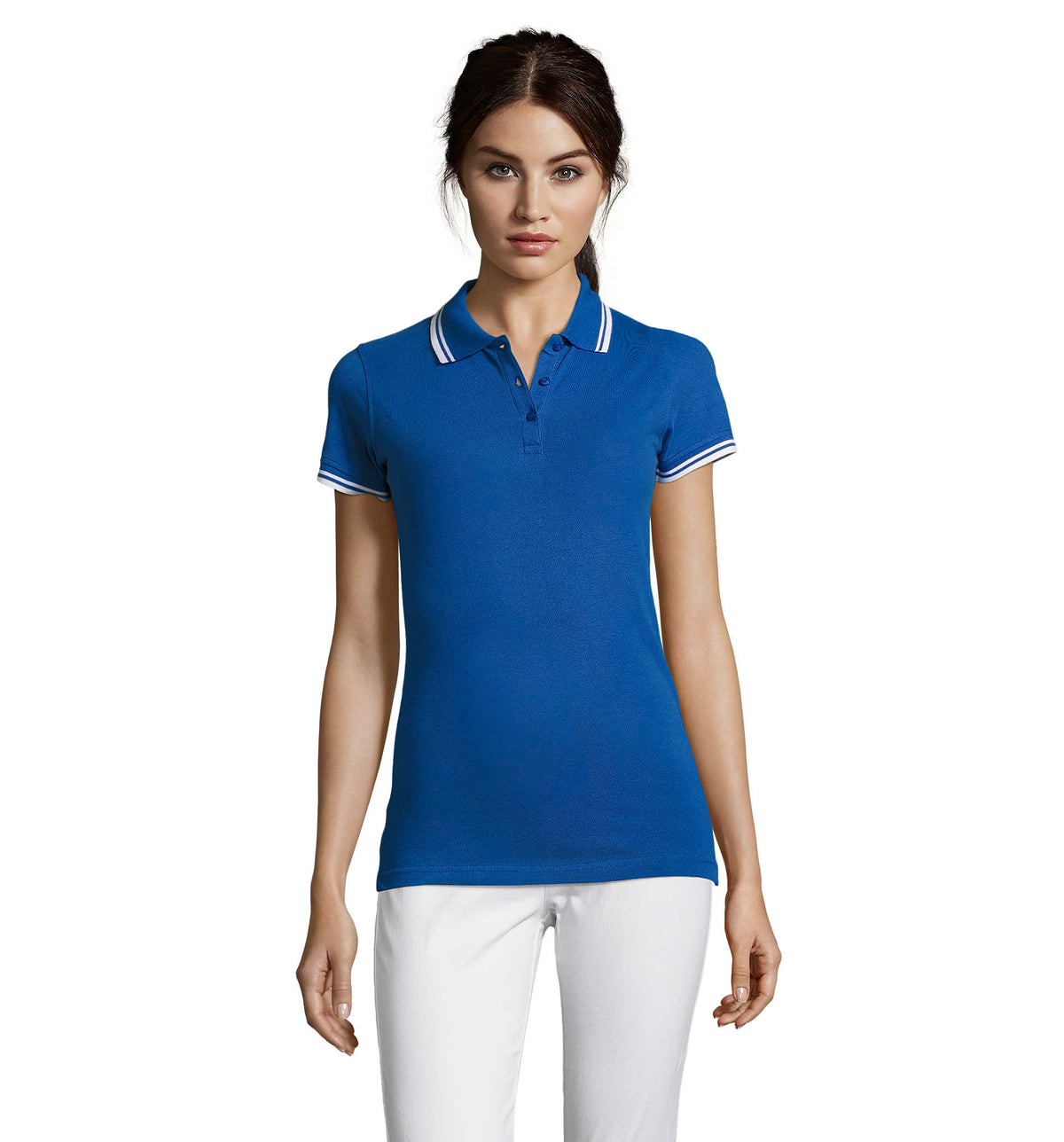 PASADENA dames polo 200 g Pasadena Women in koningsblauw/wit