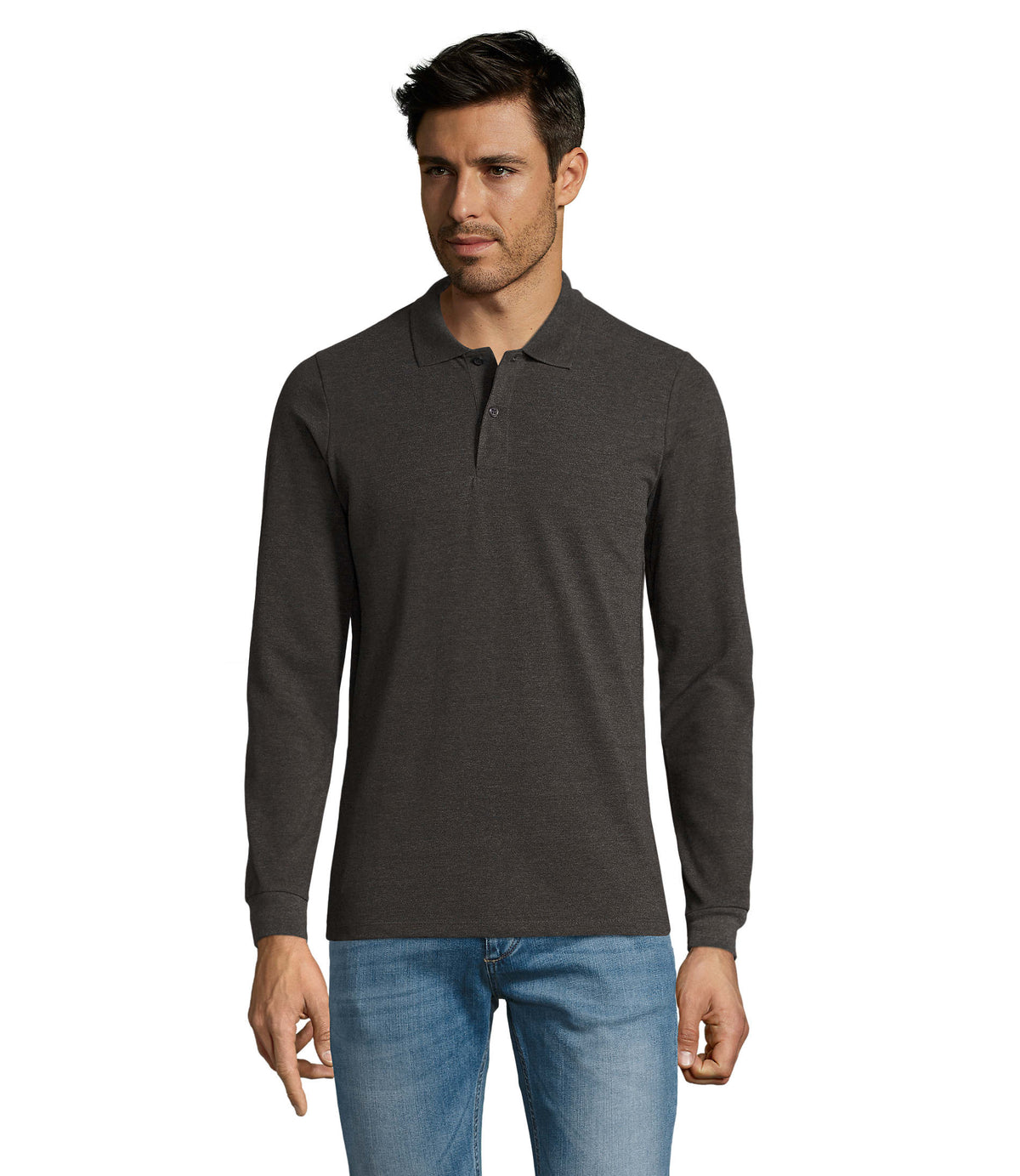 PERFECT MEN LSL POLO 180 g Perfect Lsl Men in charcoal melange