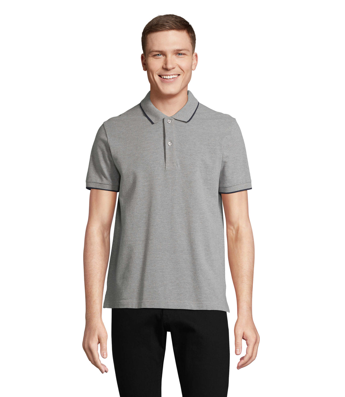 POLOSHIRT Palermo in grey melange/ french navy
