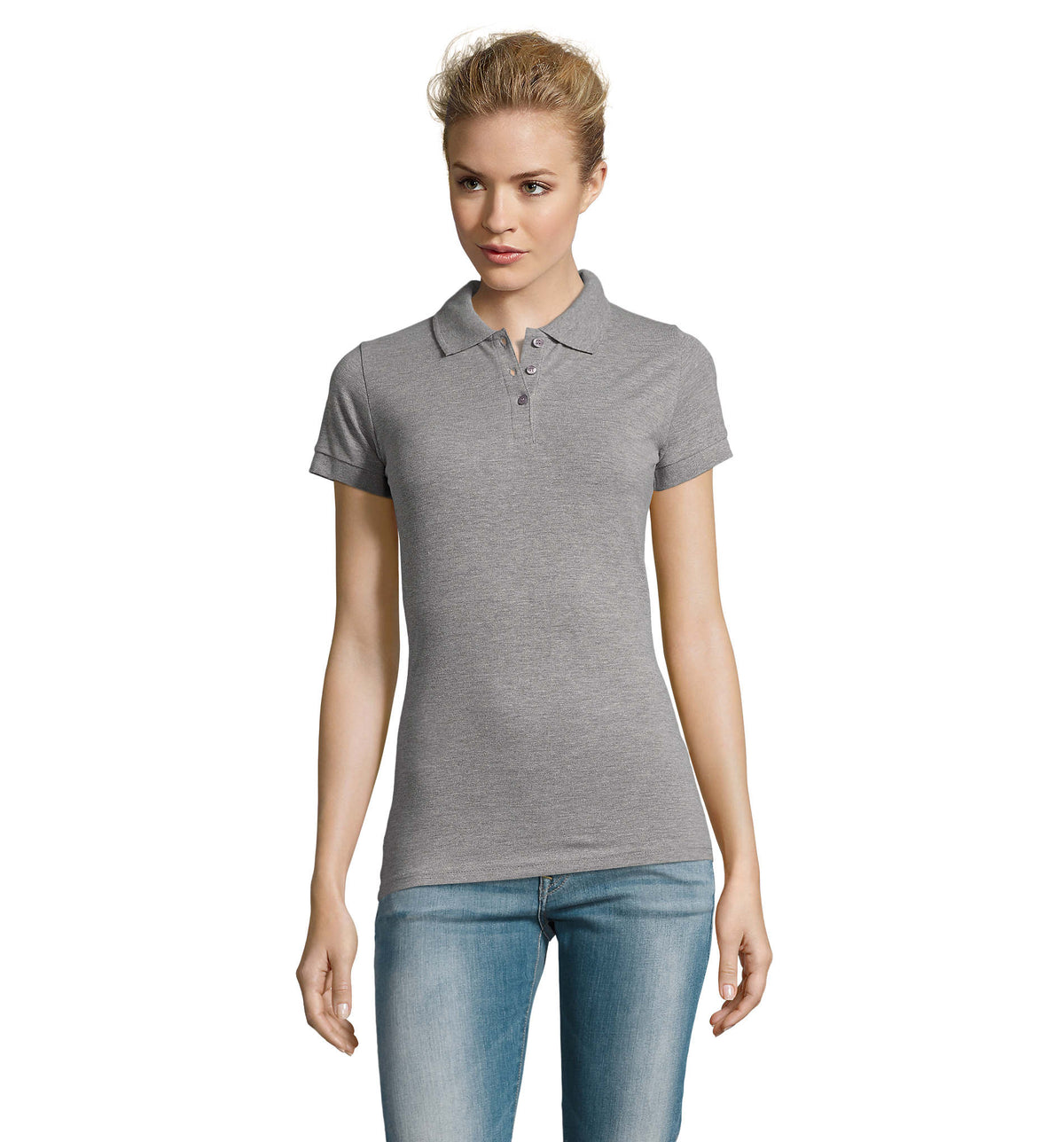PERFECT dames polo 180 g Perfect Women in grijs gemêleerd 2
