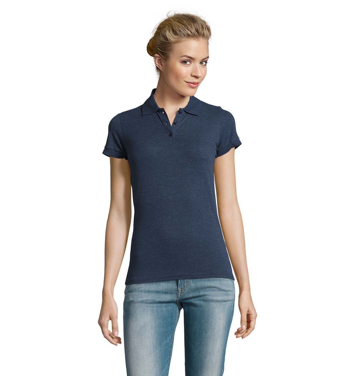 PERFECT dames polo 180 g Perfect Women in heather denim