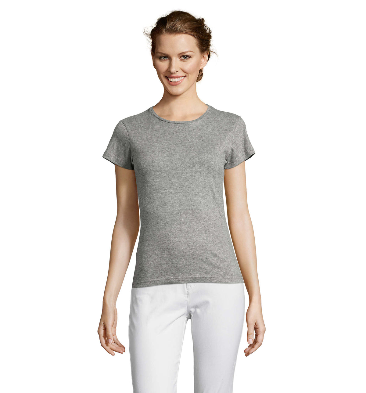 Dames t-shirt 150 g Miss in grijs gemeleerd