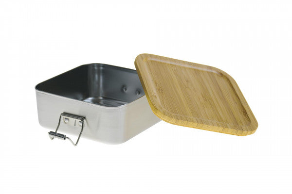CP BA Q1 RVS sandwichbox met bamboe deksel – compact en duurzaam