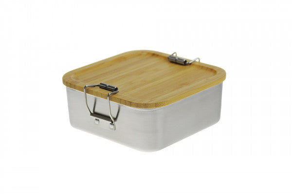 CP BA Q1 RVS sandwichbox met bamboe deksel – compact en duurzaam