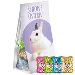Schoko-Hasen Mix, ca. 36g, Express Blockbodenbeutel mit Werbereiter bedrukken – promotionele snack