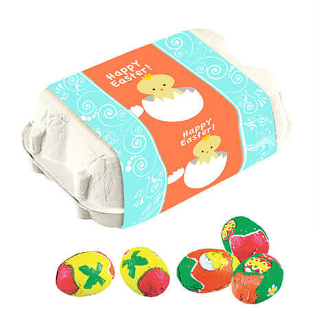 Schoko Ostereier, ca. 40g, Eierkarton bedrukken – promotionele snack
