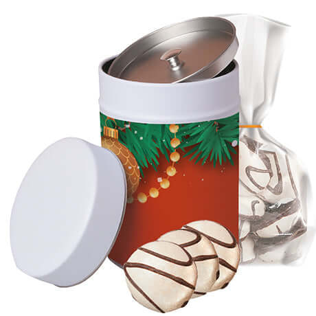 Schoko-Pfeffernuss, ca. 100g, Beutel in Metalldose Maxi bedrukken – promotionele snack