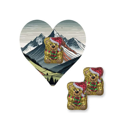 Hartvormige kaart met chocolade kerstbeertje bedrukken