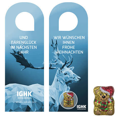 Deurhanger met chocolade kerstbeertje bedrukken