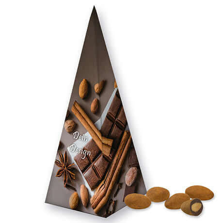 Schokomandeln mit Zimt, ca. 30g, Präsent-Pyramide bedrukken – promotionele snack