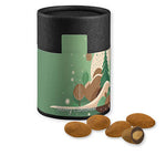Schokomandeln mit Zimt, ca. 80g, Kraftpapierdose Midi schwarz bedrukken – promotionele snack