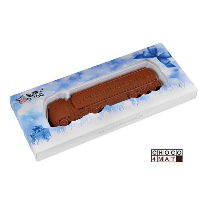 Chocolade tankwagen met logo in eigen verpakking (65 g)