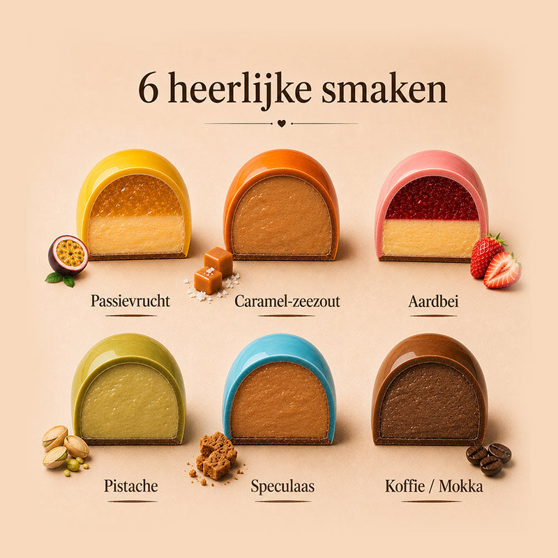 Luxe bonbons "Veel succes", doos met 12 stuks, de zes smaken