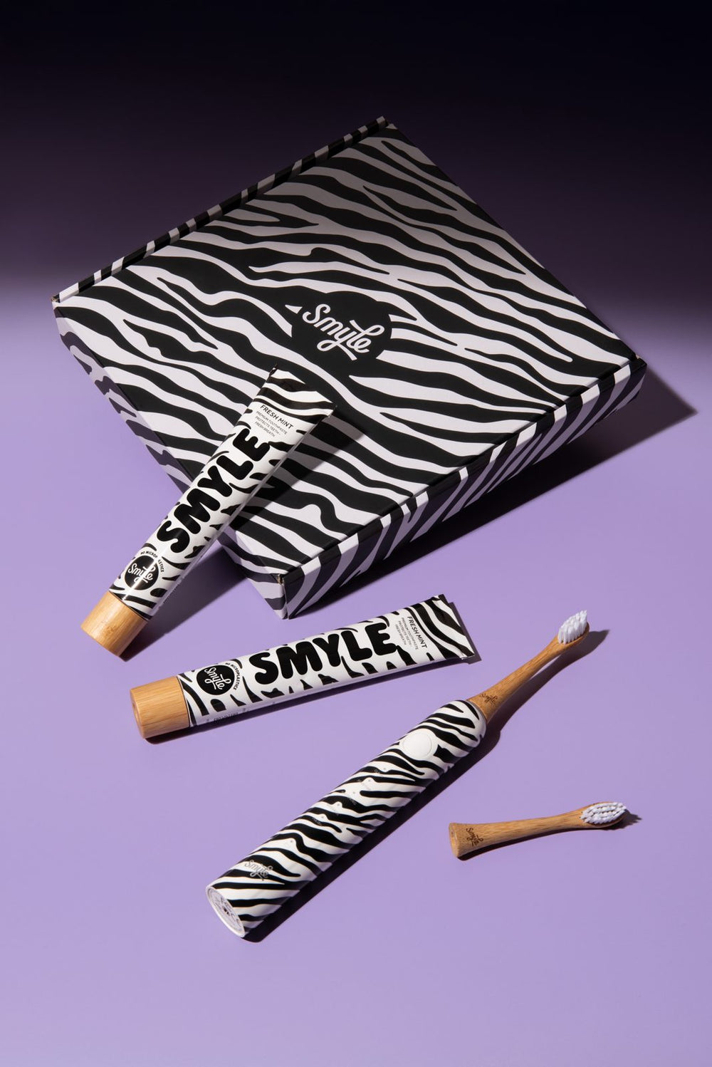 Smyle cadeauset zebra: E-brush en tandpasta met zebraprint