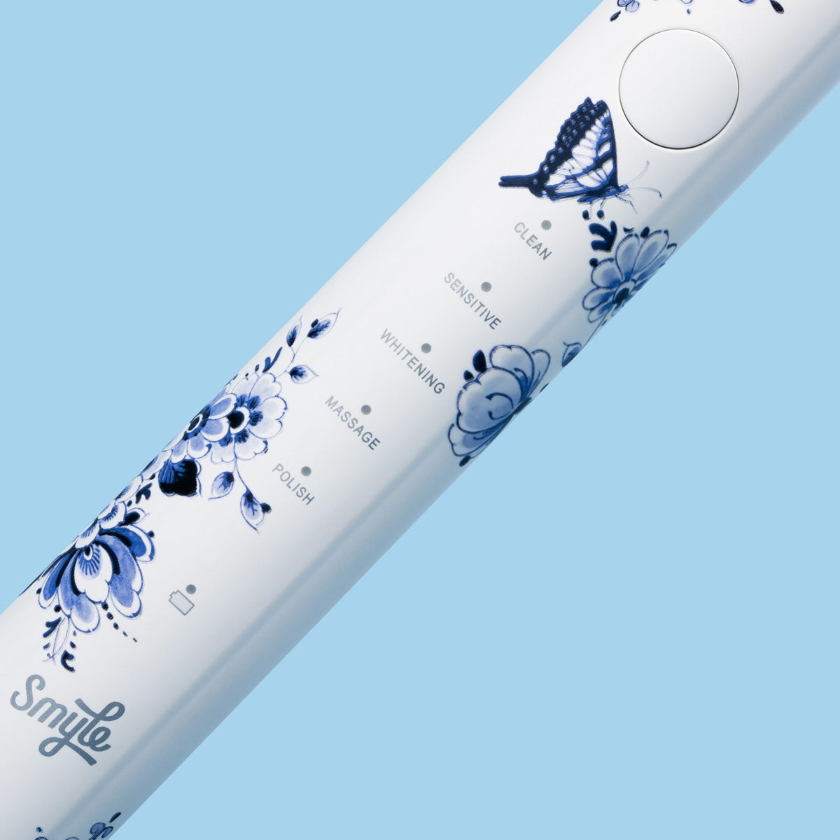 Close-up van de Smyle elektrische tandenborstel Delfts blauw