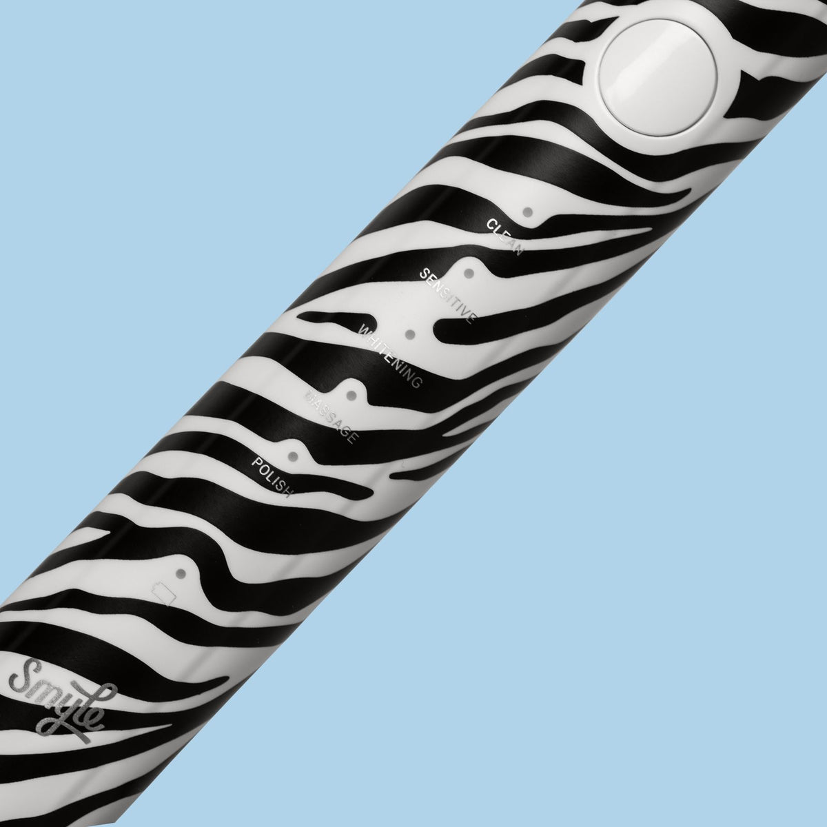 Close-up van de Smyle elektrische tandenborstel Zebra