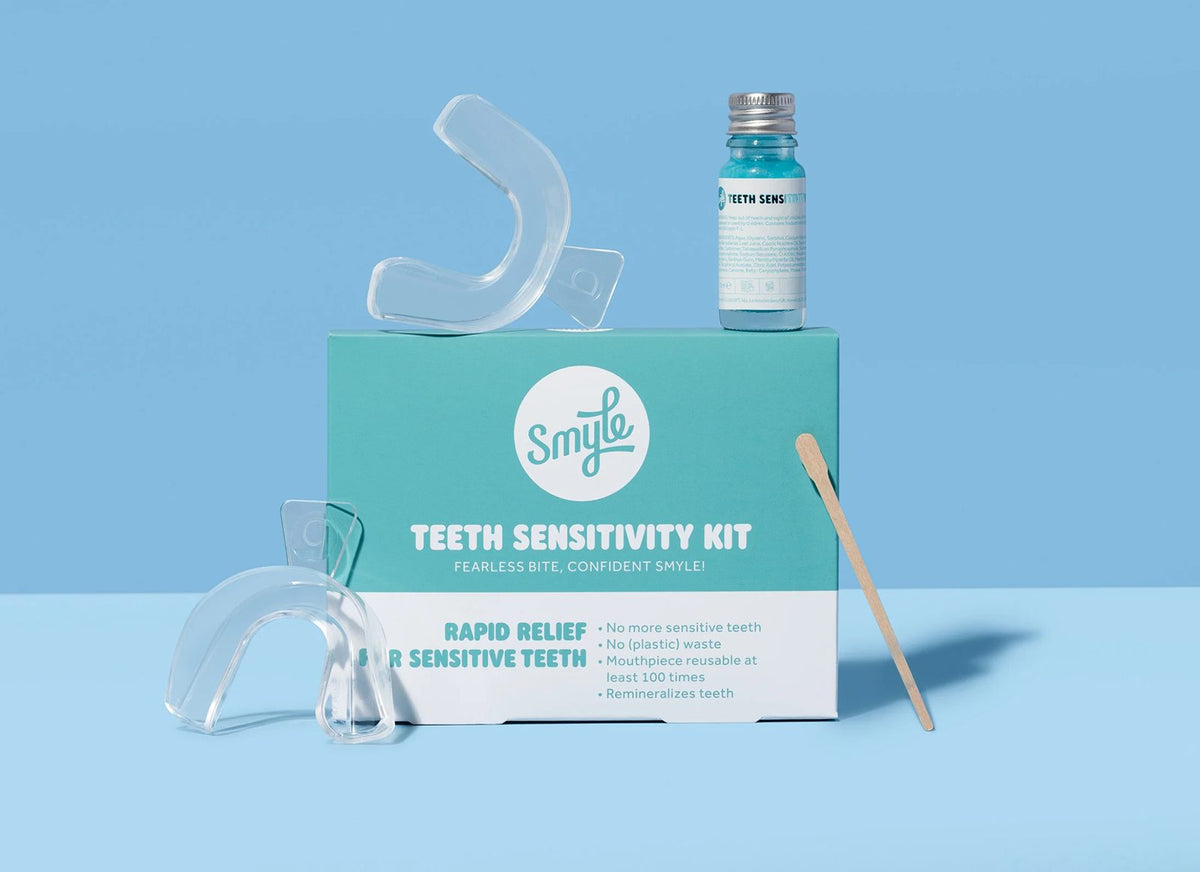 Smyle set voor gevoelige tanden met mondbeschermer, gelflesje en applicator