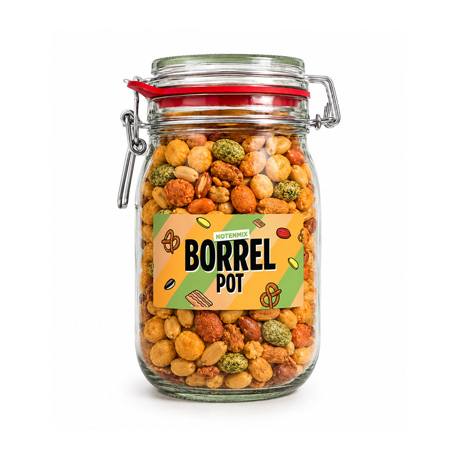 Snoeppot "Borrelpot" met borrelmix (weckpot 1000 ml)