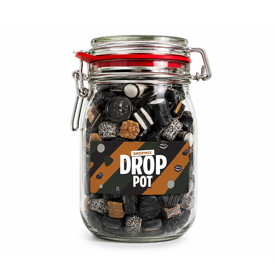 Snoeppot "Droppot" met dropmix (weckpot 1000 ml)