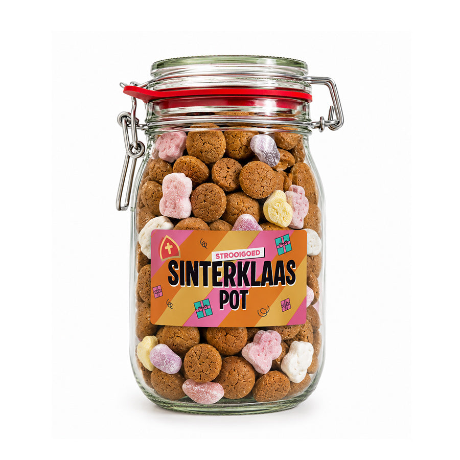 Snoeppot "Sinterklaas" met strooigoed (weckpot 1000 ml)