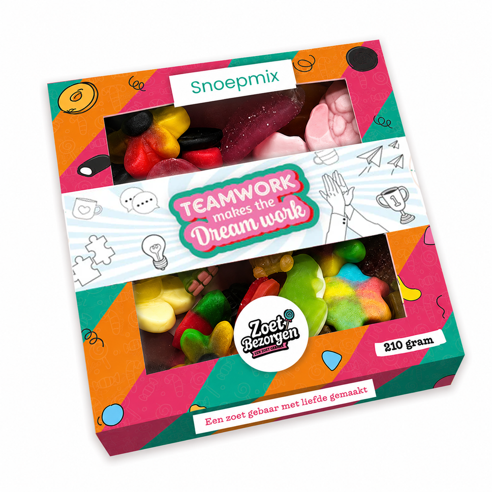 Snoeppakket "Teamwork makes the Dream work" met mix snoep (210 gram)