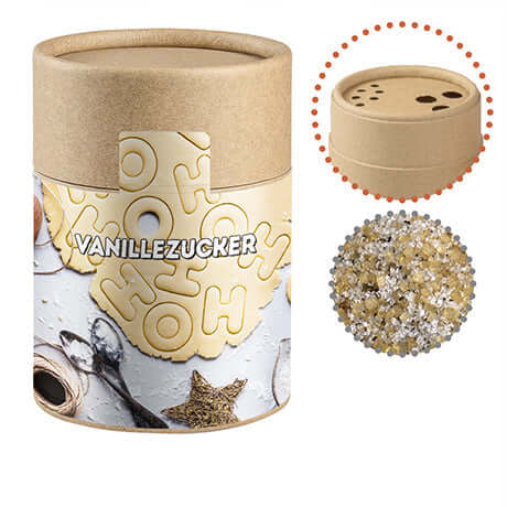 Vanillezucker, ca. 150g, Kraftpapierstreuer Midi bedrukken – promotionele snack
