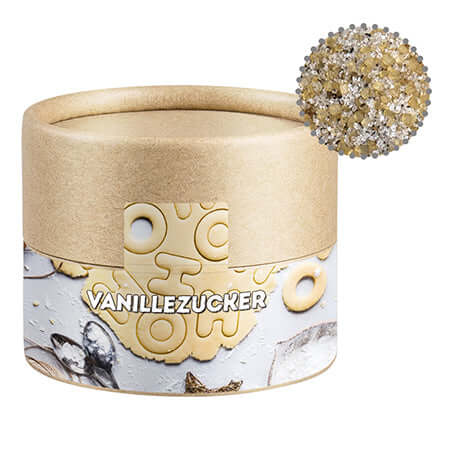 Vanillezucker, ca. 55g, Kraftpapierdose Mini bedrukken – promotionele snack