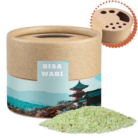Wasabisalz, ca. 50g, Kraftpapierstreuer Mini bedrukken – promotionele snack