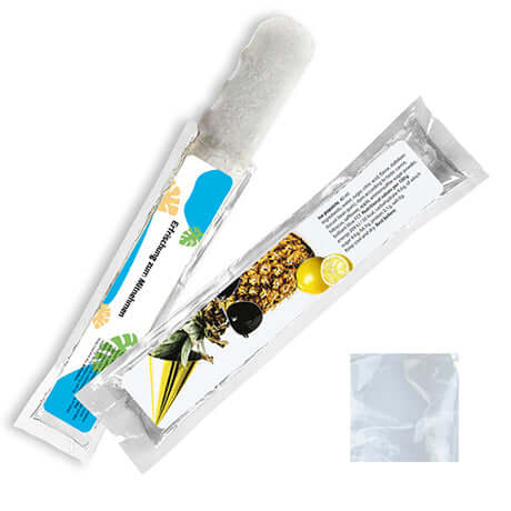 Wassereis Zitrone (weiß), 40 ml, Express Schlauchtüte mit Etikett bedrukken – promotionele snack