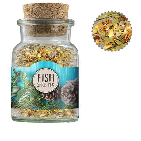 Weihnachts Gewürzmischung Fisch, ca. 60g, Korkenglas bedrukken – promotionele snack