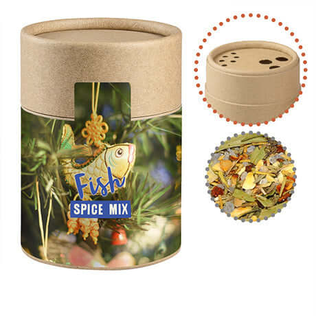Kerstkruidenmix Vis (60g) in Kraft Strooiertje met Bedrukte Wikkel