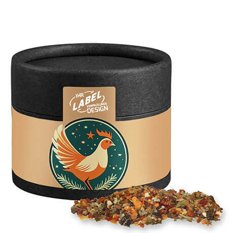 Weihnachts Gewürzmischung Geflügel, ca. 30g, Kraftpapierdose mini schwarz bedrukken – ca. 30g in zwarte kraftpapierdose