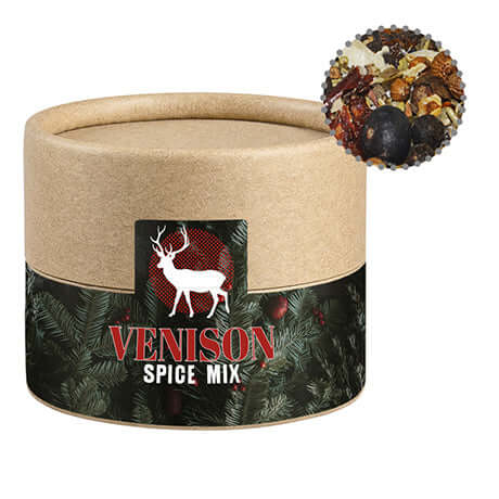 Weihnachts Gewürzmischung Wild, ca. 30g, Kraftpapierdose Mini bedrukken – ca. 30g venison spice mix in Kraftpapierdose Mini