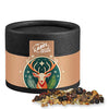 Weihnachts Gewürzmischung Wild, ca. 30g, Kraftpapierdose mini schwarz bedrukken – ca. 30g in schwarzer Dose mit Hirschdesign