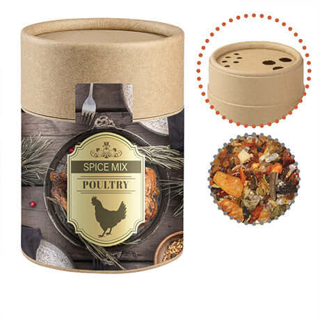 Kerstkruidenmix Gevogelte (60g) in Kraft Strooiertje met Bedrukte Wikkel