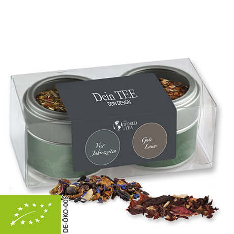 Verschillende kersttheesoorten (60-70g) set met 2 vensterblikjes bedrukken