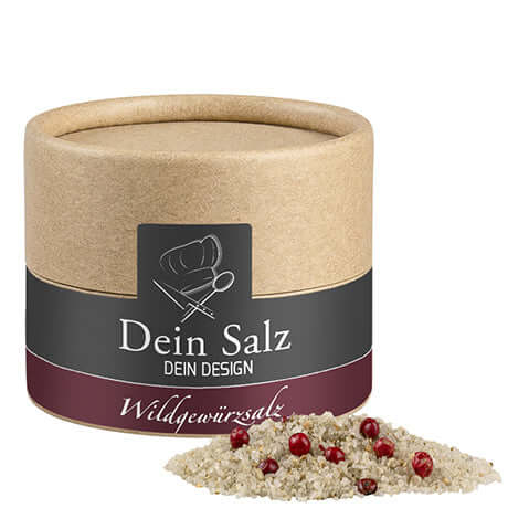 Wildgewürzsalz, ca. 45g, Kraftpapierdose Mini bedrukken – ca. 45g in kraftpapieren mini dose met eigen design label