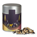 Wintertage Tee, ca. 70g, Metalldose Midi silber bedrukken – ca. 70g met winterdesign en losse thee, ideaal als relatiegeschenk